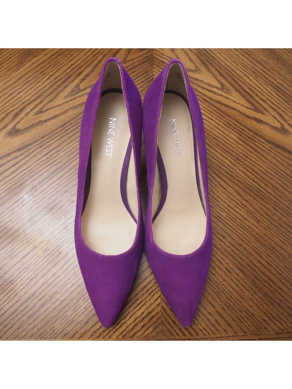 New NINE WEST Margot Purple Suede Pointed Toe Med Heel Pump Shoes Size 7M